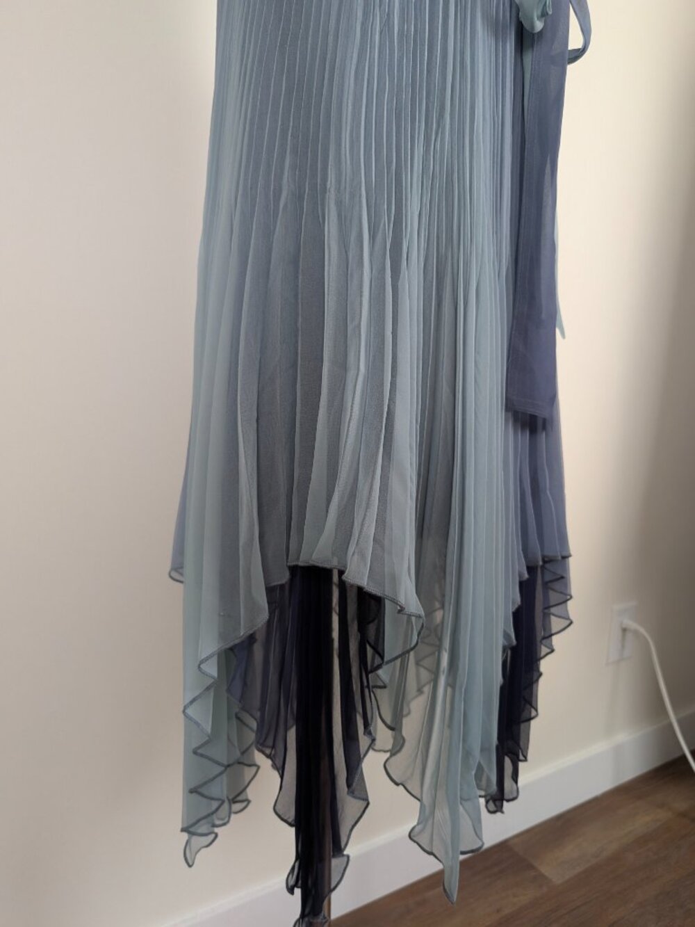 Komarov Asymmetrical Silk Midi Dress Size Large Pastel Blue Formal Sheer - Picture 5 of 16
